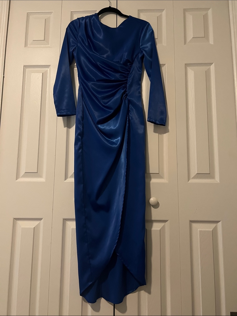 SHEIN Royal Blue Long Sleeve Satin Ruched Gown